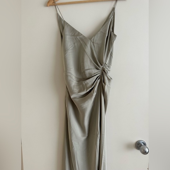 ASOS Edition Sage Green long Satin Dress suitable for bridesmaid or grad season. - Picture 4 of 6